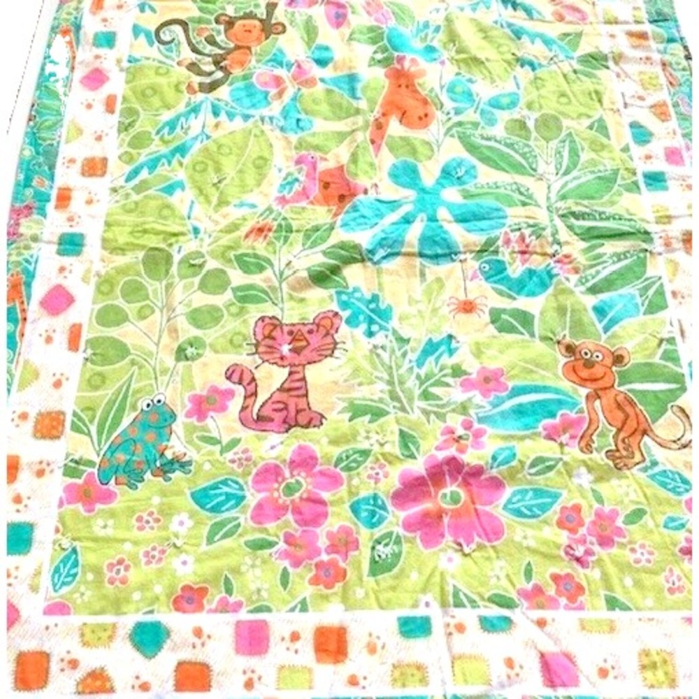 Vintage Nursery Baby Blanket Quilted Handmade Colorful Lovey Retro Kids Room